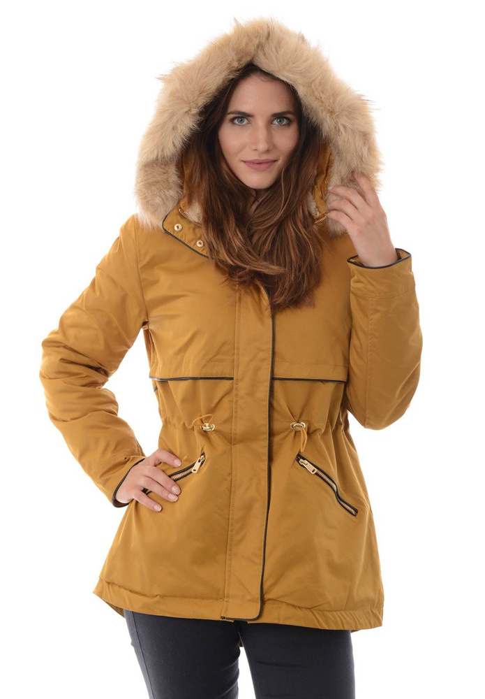 Damska Kurtka Parka Ortalionowa Zimowa Camel