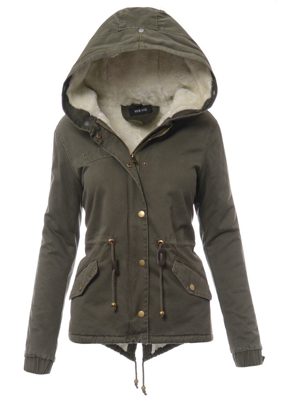 Piękna Damska Kurtka Parka Lora Zielona z Białym Futerkiem