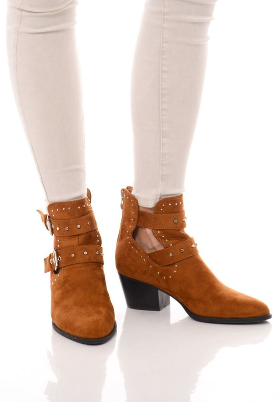 Damskie Botki Welur Camel