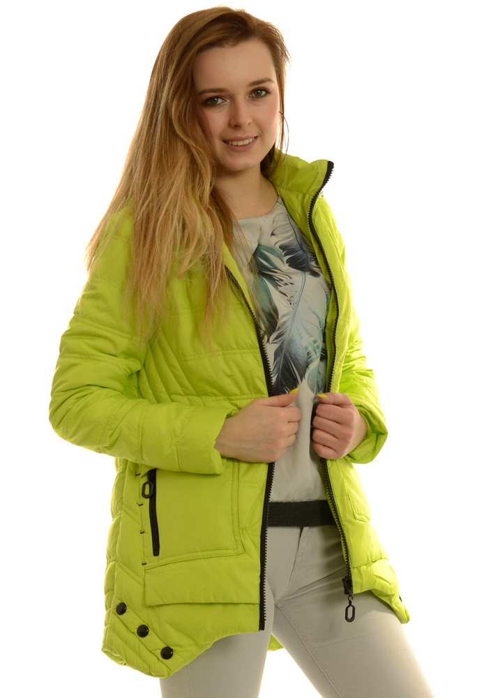 Damska Jesienna Wiosenna Kurtka Limonkowa