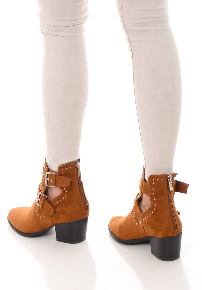 Damskie Botki Welur Camel