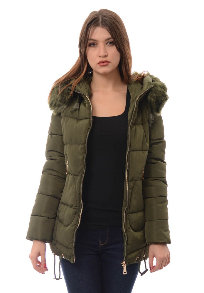 Damska Długa Zimowa Kurtka Ortalionowa Aneta Zielona