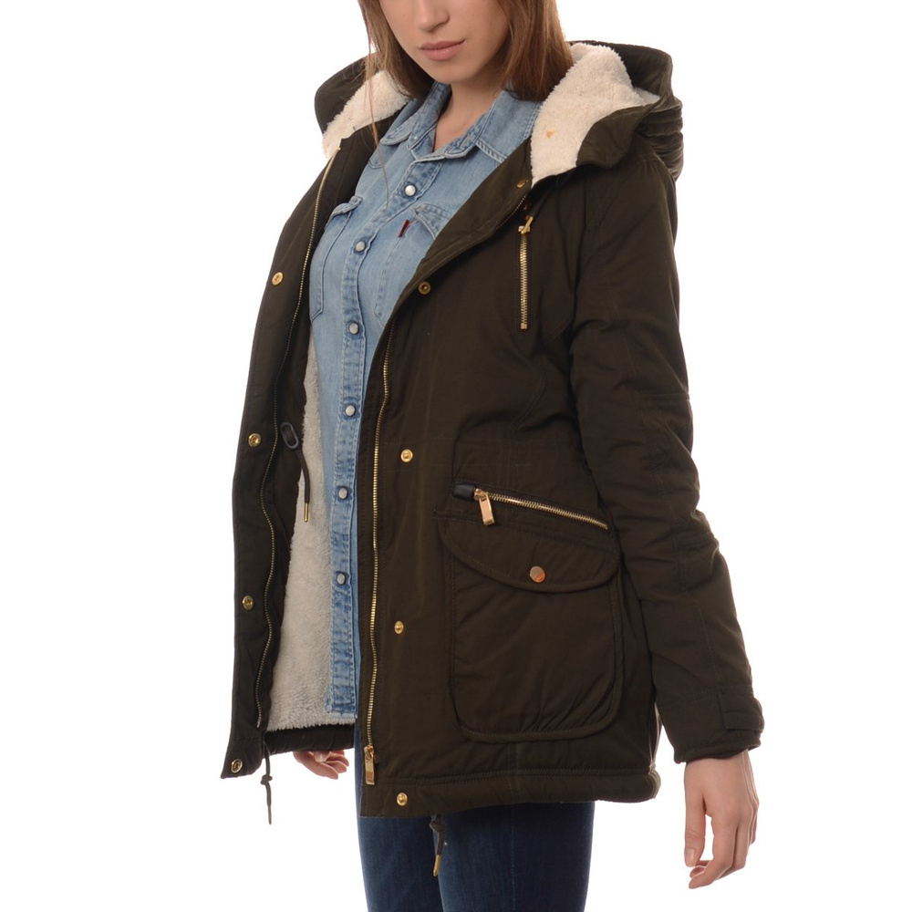 Damska Kurtka Parka Zimowa Oliwkowa
