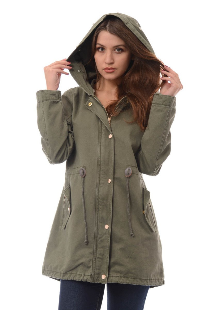 Damska Kurtka Parka Zimowa 2w1 Zielona z Białym Futerkiem