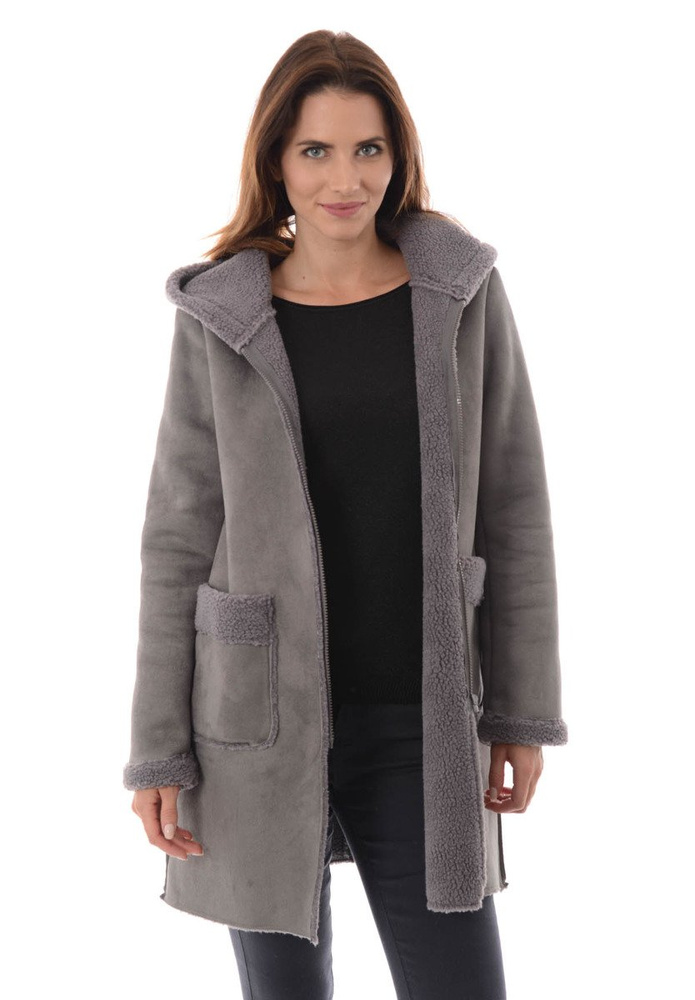 Damski Płaszcz Kożuch Zimowy Paloma Szary