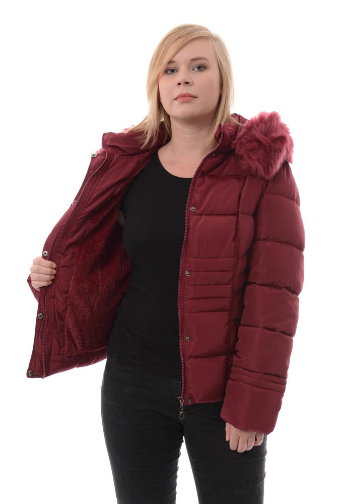 Damska Zimowa Ortalionowa Kurtka Bordowa