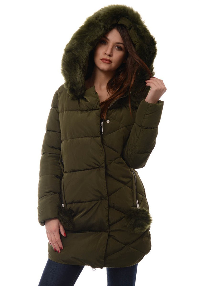 Damska Długa Zimowa Kurtka Ortalionowa Zielona