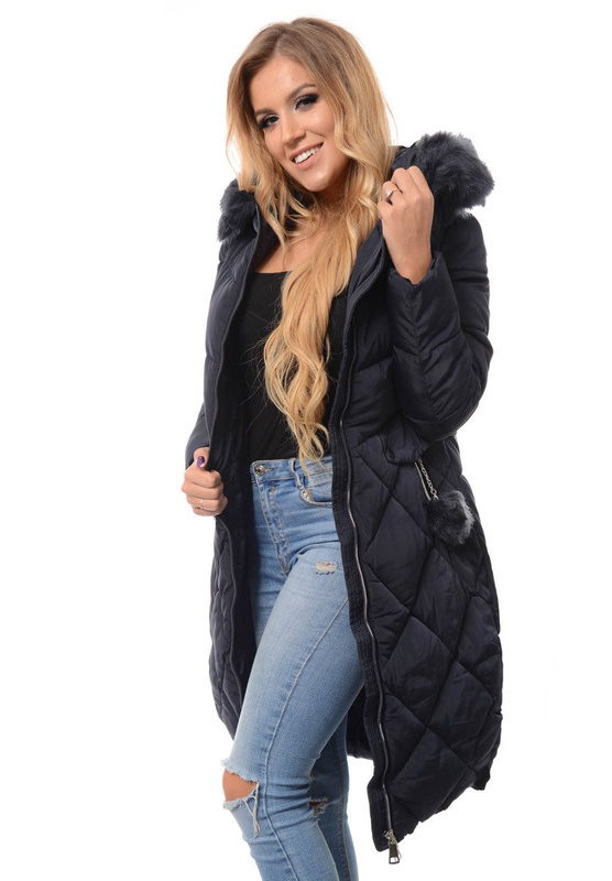 Damska Długa Zimowa Kurtka Ortalionowa Granatowa