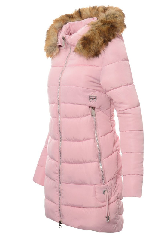 Damska Długa Zimowa Kurtka Ortalionowa Sara Różowa
