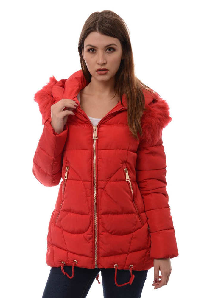 Damska Długa Zimowa Kurtka Ortalionowa Aneta Czerwona