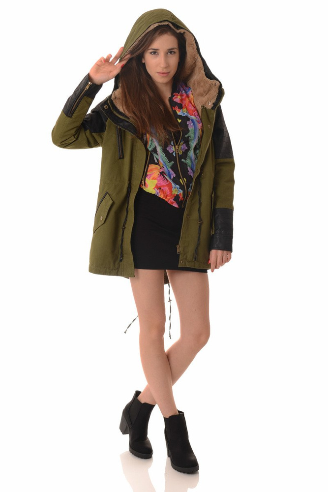 Damska Kurtka Parka 2w1 Jesienna Zimowa Zielona