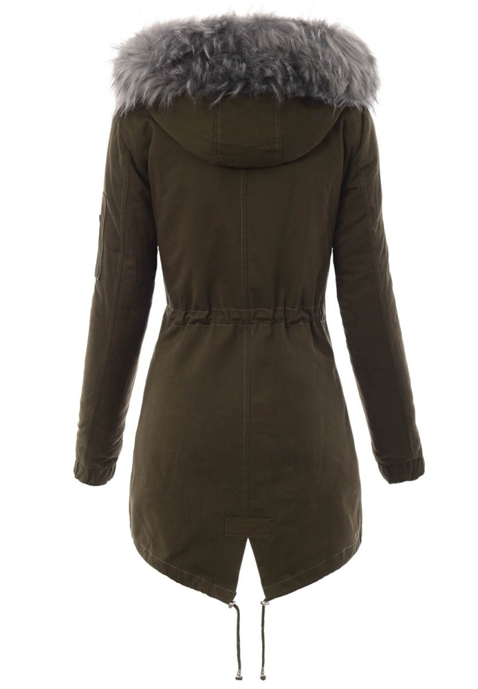 Piękna Damska Kurtka Parka 2w1 Emilia Zielona z Szarym Futerkiem