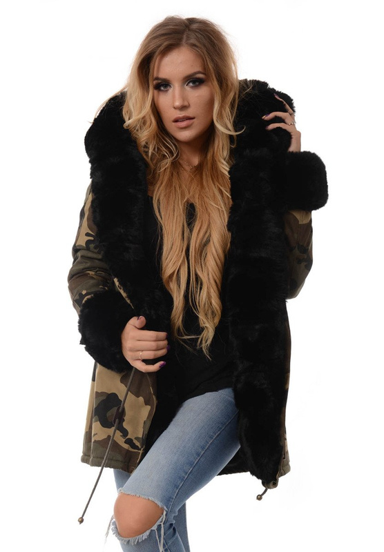 Damska Kurtka Parka Zimowa Moro z Czarnym Futerkiem