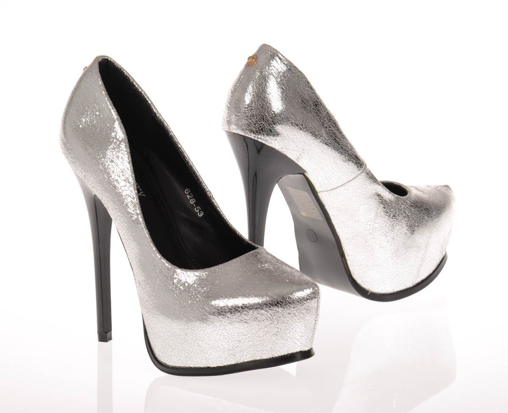 Czółenka Szpilki Platwormy Ćwieki Srebrne