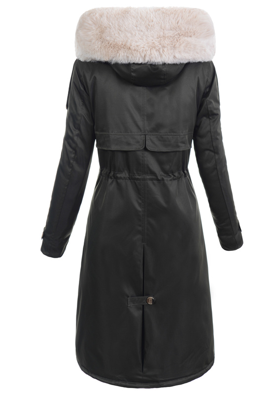 Damska Kurtka Parka Zimowa Dominika Zielona Z Futerkiem Ecru