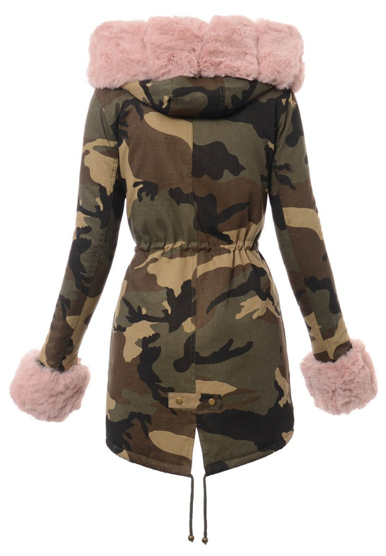 Damska Kurtka Parka Zimowa Moro z Różowym Futerkiem