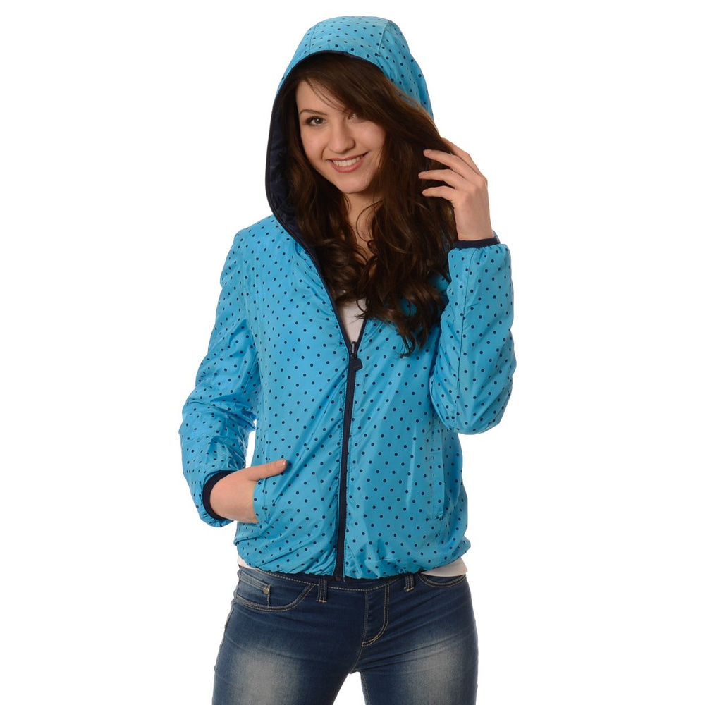 Damska Dwustronna Wiosenna - Jesienna Kurtka Ortalionowa Nadia Granatowo Niebieska