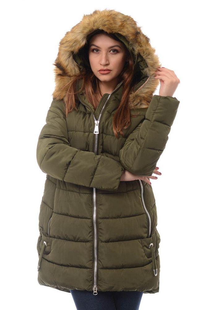 Damska Długa Zimowa Kurtka Ortalionowa Sara Zielona