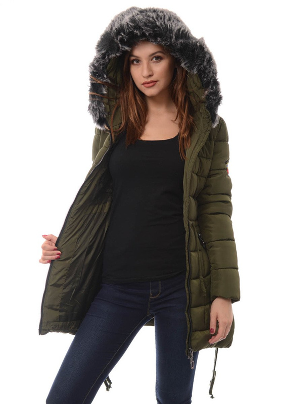 Damska Długa Zimowa Kurtka Ortalionowa Daga Zielona