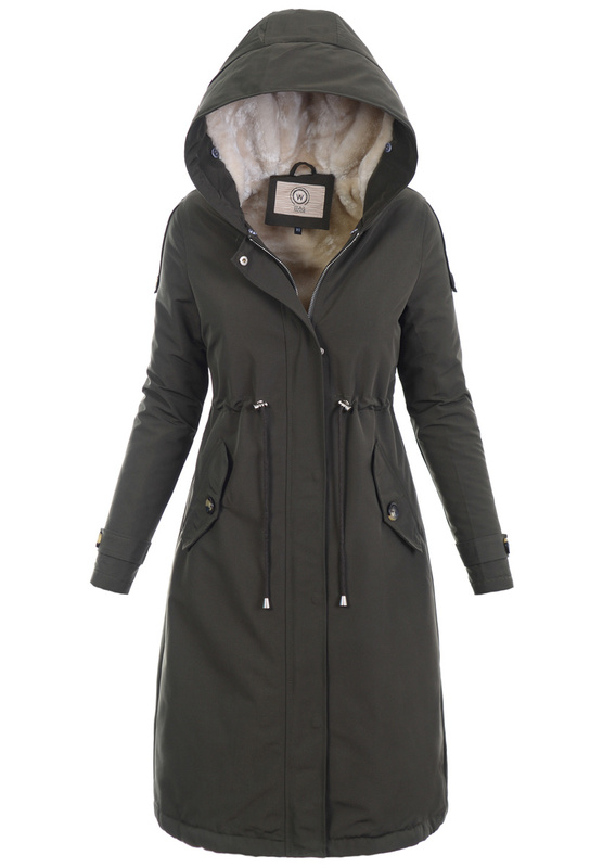 Damska Kurtka Parka Zimowa Olimpia Khaki Z Futerkiem Ecru
