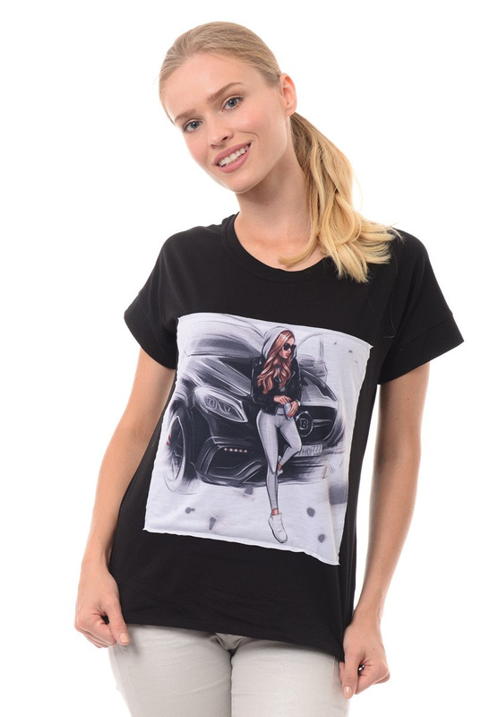 Damska Koszulka z Nadrukiem Czarna