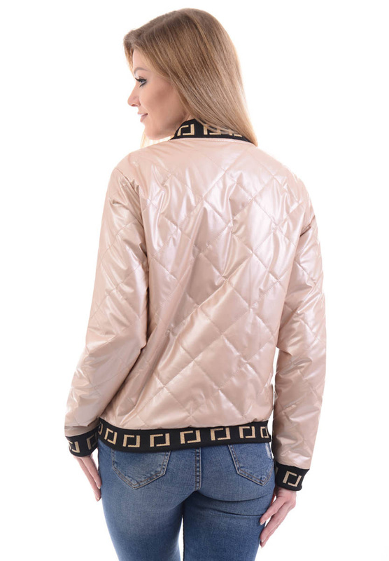 Damska Wiosenna Kurtka Bomberka Perłowa Beżowa