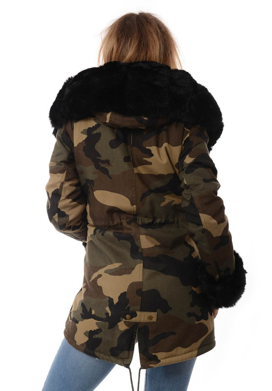 Damska Kurtka Parka Zimowa Moro z Czarnym Futerkiem