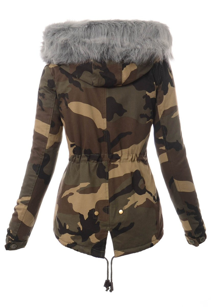 Damska Kurtka Parka Zimowa Moro z Szarym Futerkiem