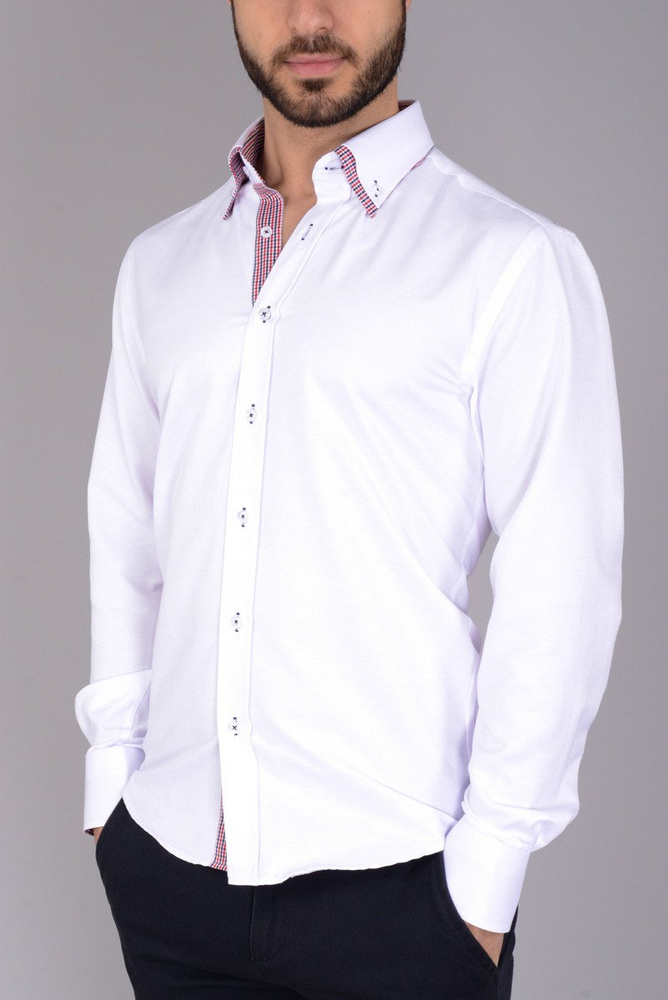 Męska Koszula Podwójny Kołnierz Biała