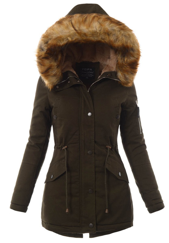 Damska Kurtka Parka Zimowa Zielona Z Beżowym Futerkiem