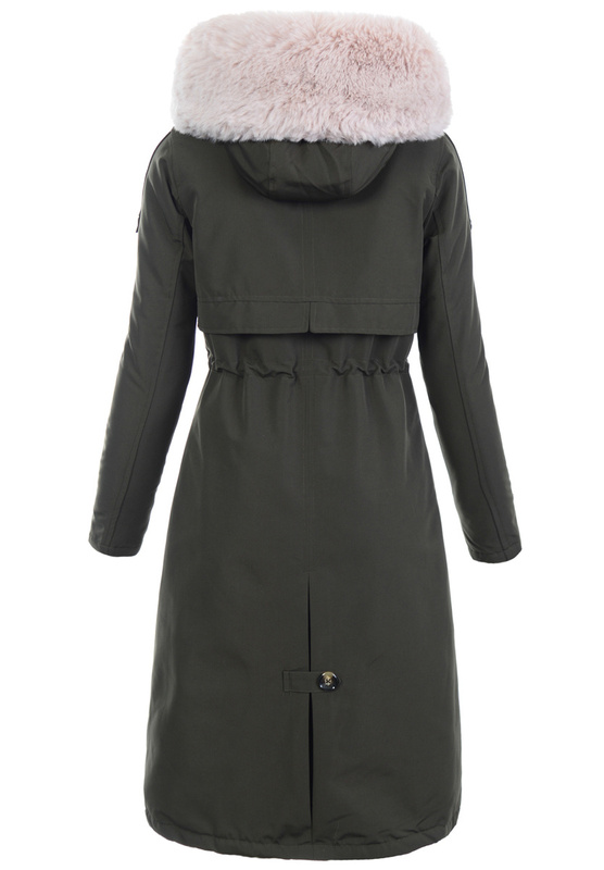 Damska Kurtka Parka Zimowa Olimpia Khaki Z Futerkiem Ecru