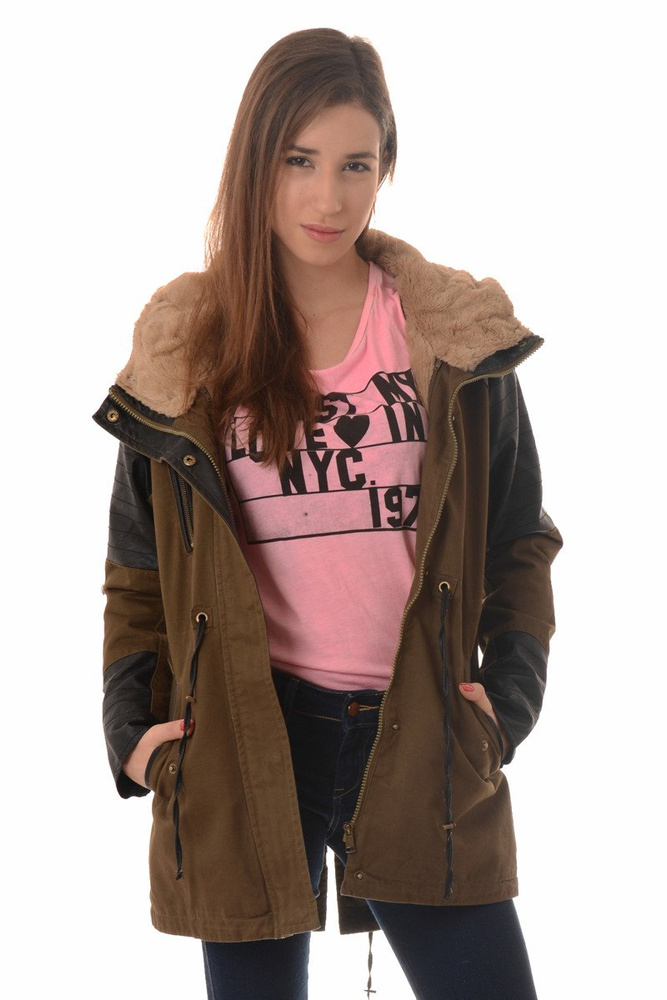 Damska Kurtka Parka 2w1 Jesienna Zimowa Oliwkowa