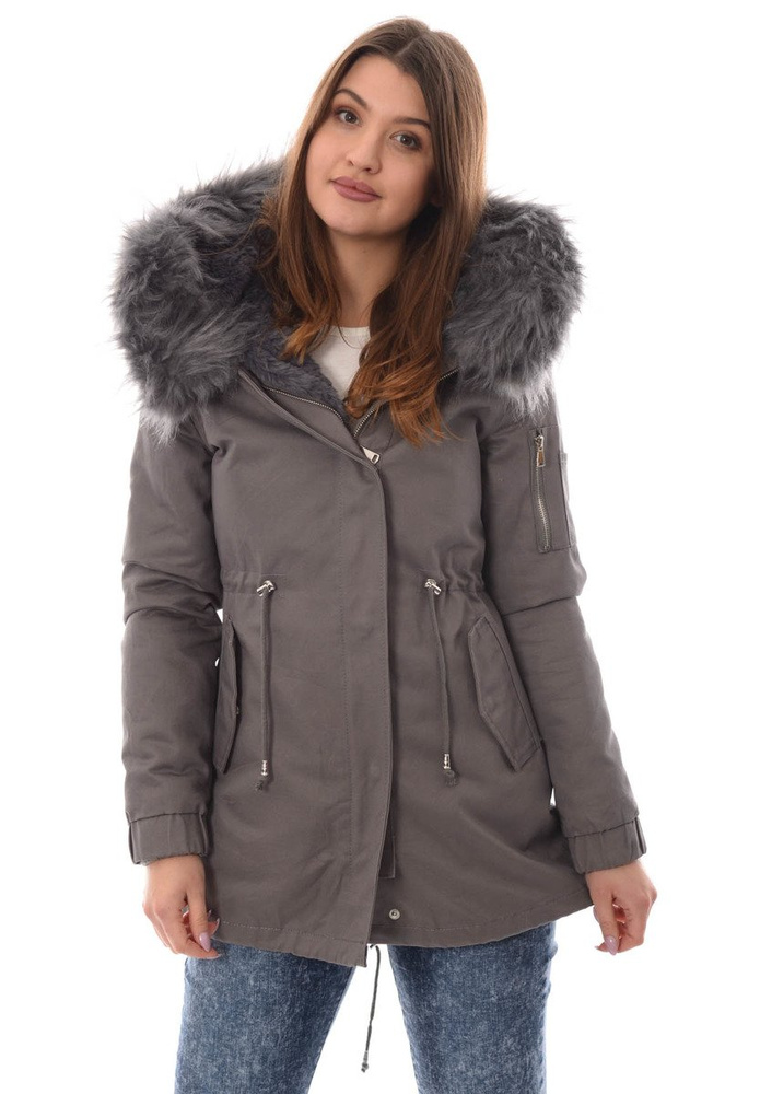 Piękna Damska Kurtka Parka 2w1 Emilia Szara