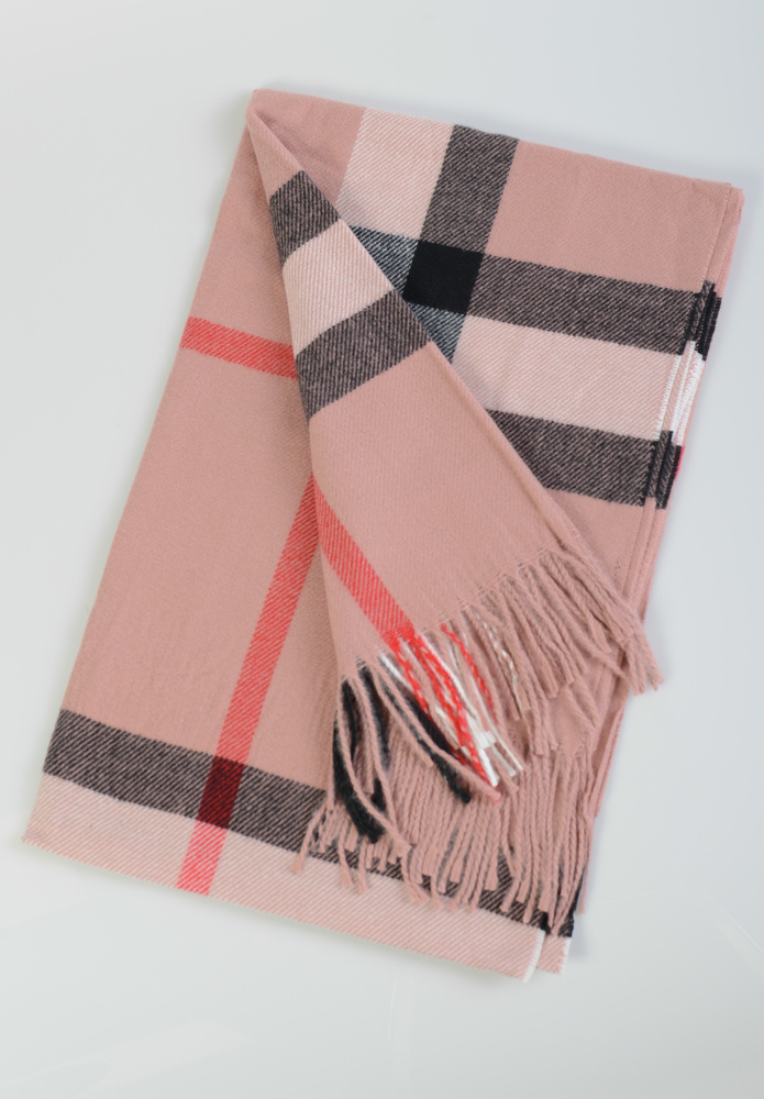 Szal Damski Różowy W Kratę