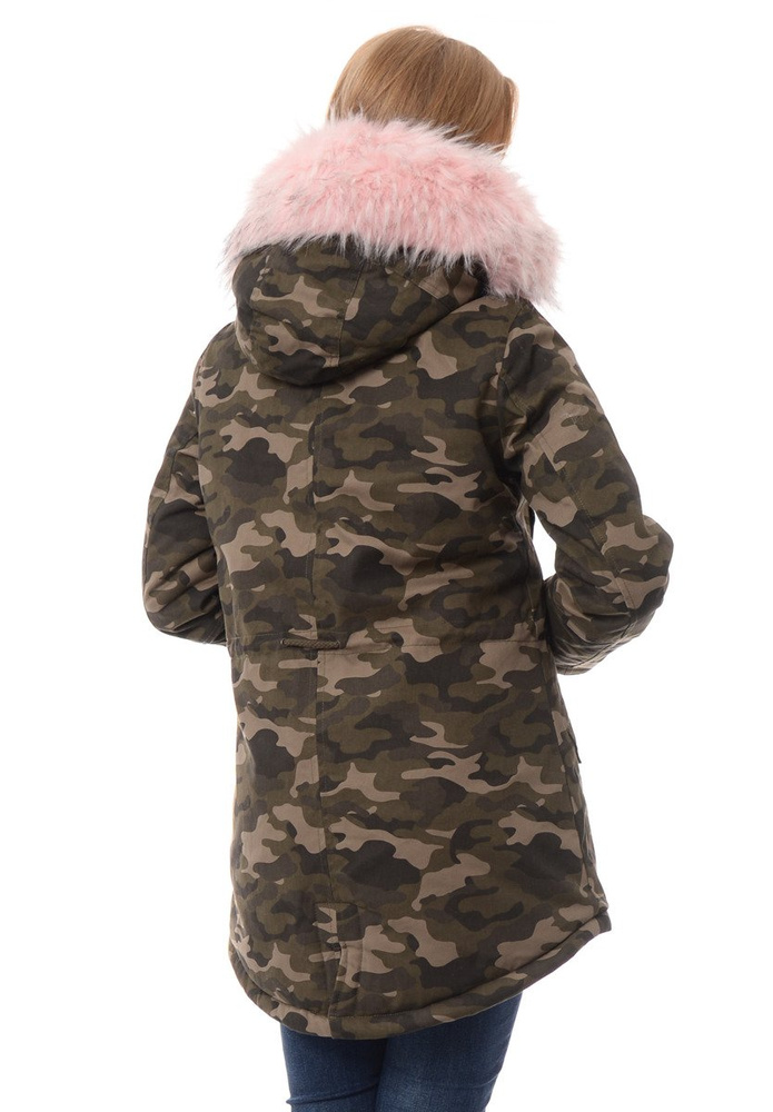 Kurtka Parka Jula Moro Z Różowym Futrem
