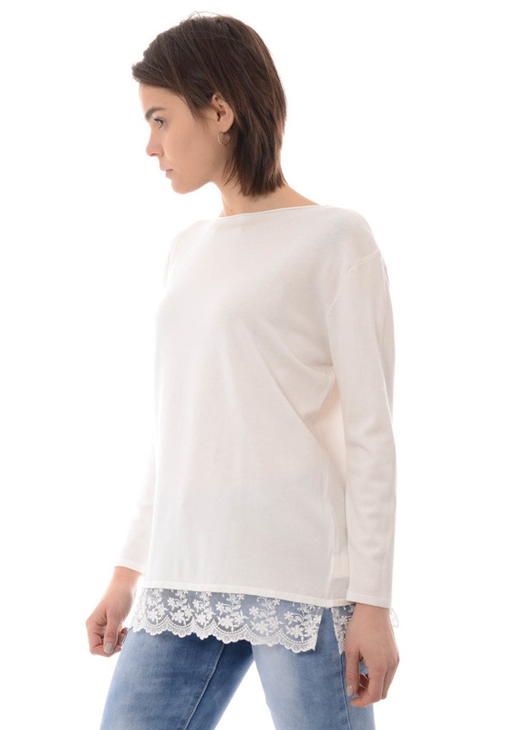 Damska Bluzka Oversize Koronka Biała