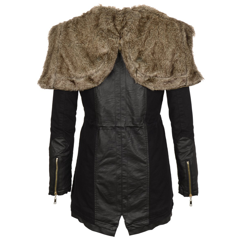 Damska Kurtka Zimowa Parka Futro Czarna