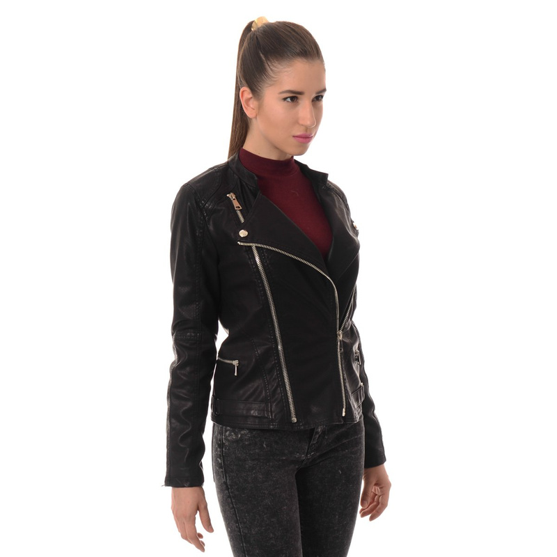 Damska Skórzana Kurtka Ramoneska Czarna
