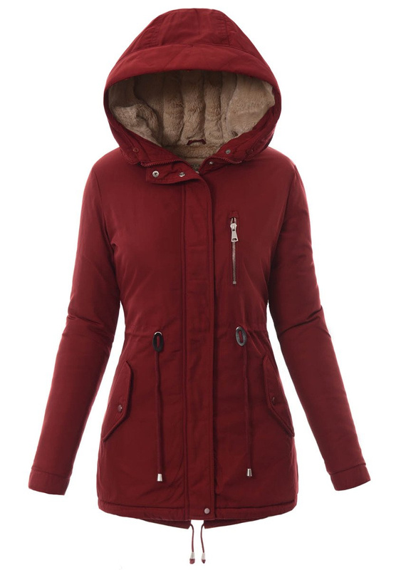 Damska Kurtka Parka Ortalionowa Zimowa Bordowa