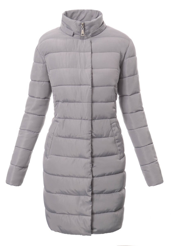 Damska Długa Zimowa Ortalionowa Kurtka Szara