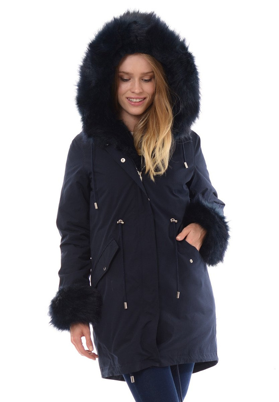 Kurtka Parka 2w1 Aida Granatowa Z Granatowym Futerkiem