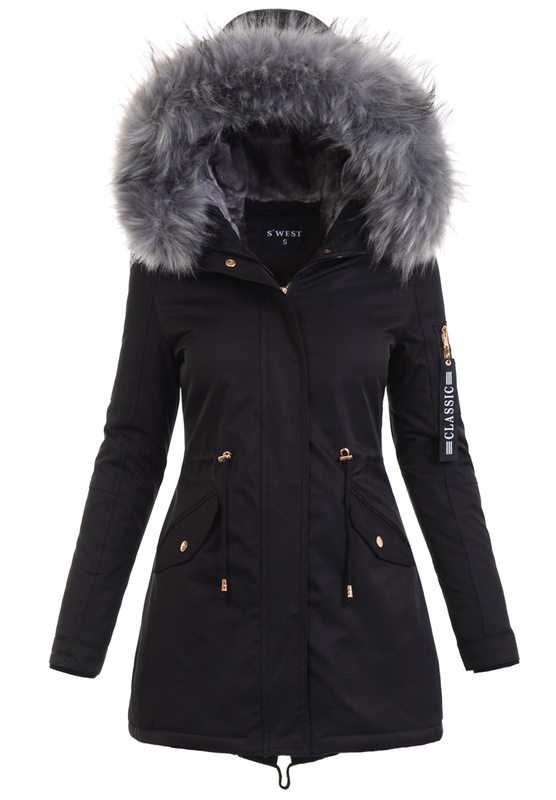 Parka Zimowa Martyna Czarna z Szarym Futerkiem