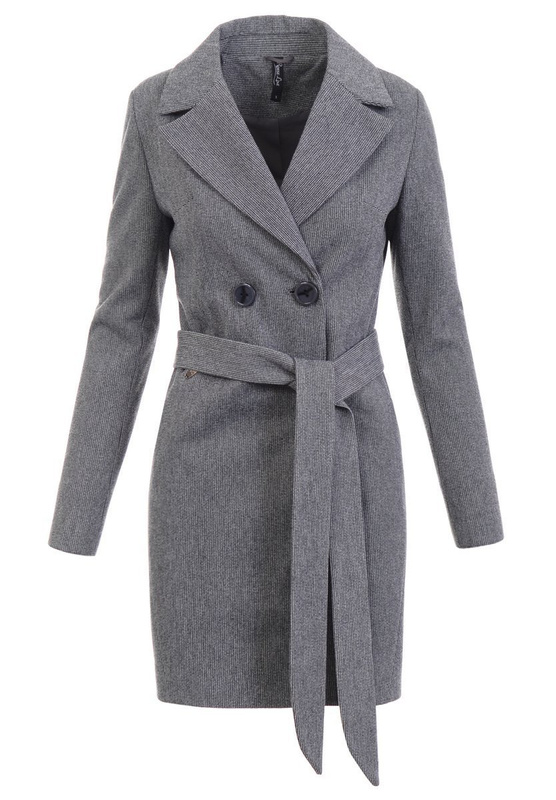 Dzianinowy Czarny Płaszcz W Kratę Wiosenno - Jesienny Bogumiła