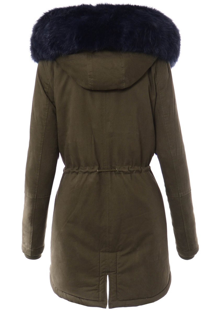 Kurtka Parka Jula Zielona Z Granatowym Futrem