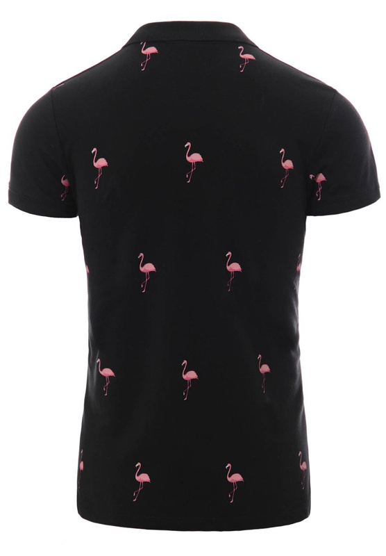 Męska Koszulka Polo Nadruk Flamingi Czarna