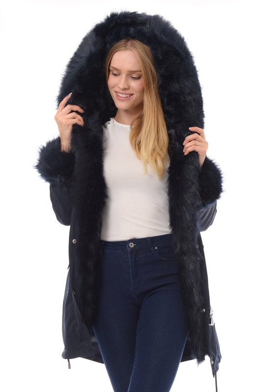 Kurtka Parka 2w1 Aida Granatowa Z Granatowym Futerkiem