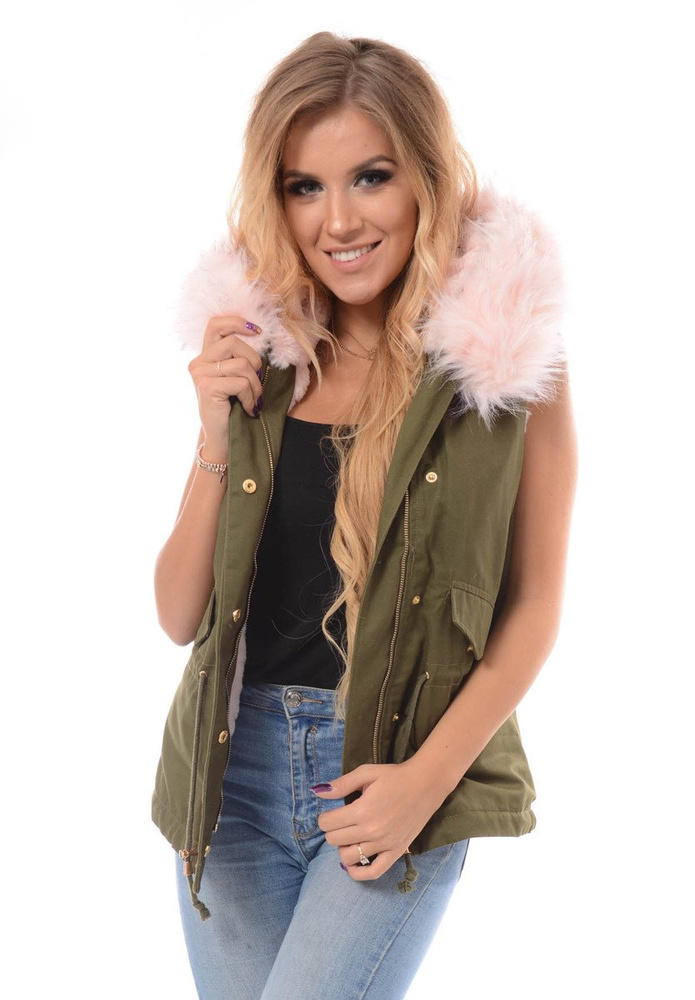 Damska Kamizelka Bezrękawnik Ilona Zielono Różowy