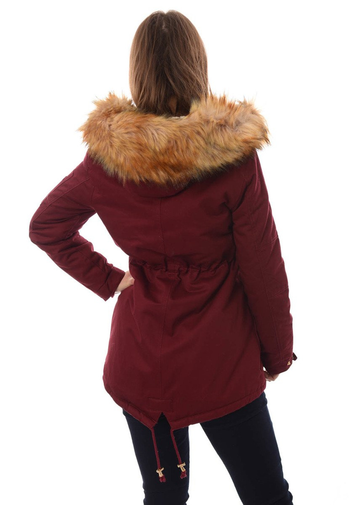 Damska Bawełniana Zimowa Kurtka Parka Bordowa