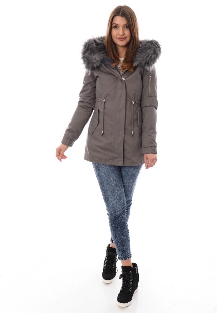 Piękna Damska Kurtka Parka 2w1 Emilia Szara