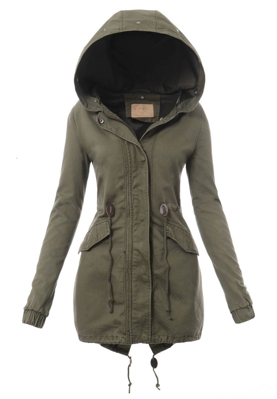 Damska Kurtka Parka Zimowa 2w1 Zielona z Białym Futerkiem